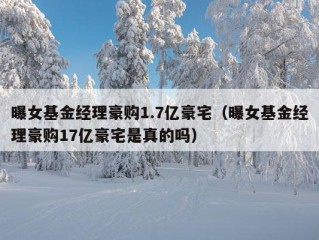 曝女基金经理豪购1.7亿豪宅（曝女基金经理豪购17亿豪宅是真的吗）