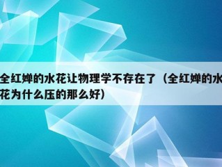 全红婵的水花让物理学不存在了（全红婵的水花为什么压的那么好）