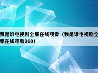 我是谁电视剧全集在线观看（我是谁电视剧全集在线观看960）