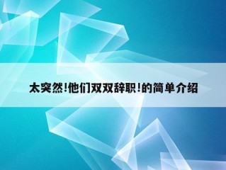 太突然!他们双双辞职!的简单介绍