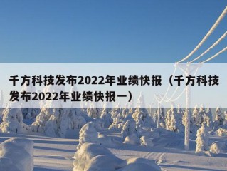 千方科技发布2022年业绩快报（千方科技发布2022年业绩快报一）